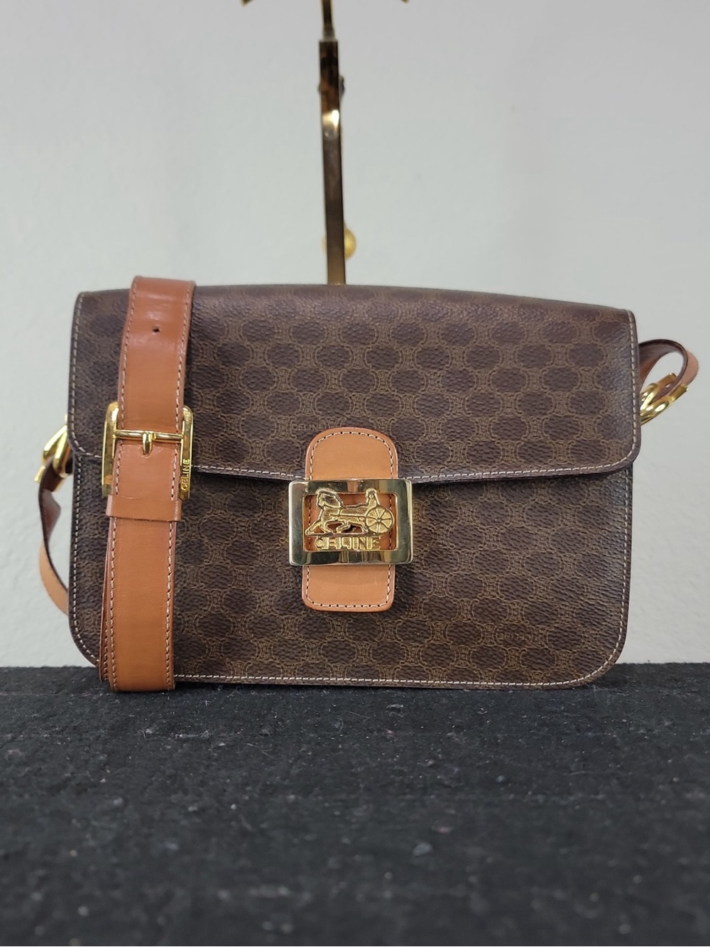 •CÉLINE• vintage macadam horse carriage triomphe shoulder bag
